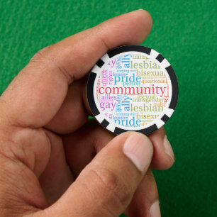 SlipperyJoe's rainbow LGBTQ+ community word cloud Poker Chips