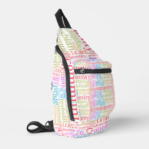 SlipperyJoe's rainbow LGBTQ+ community word cloud Sling Bag