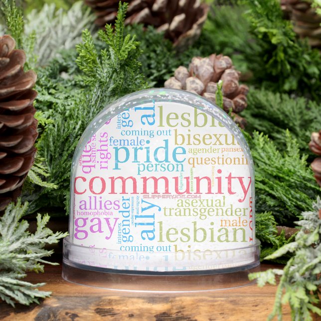 SlipperyJoe's rainbow LGBTQ+ community word cloud  Snowglobe (Winter)