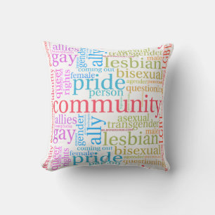 SlipperyJoe's rainbow LGBTQ+ community word cloud Throw Pillow