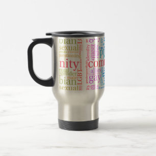 SlipperyJoe's rainbow LGBTQ+ community word cloud Travel Mug