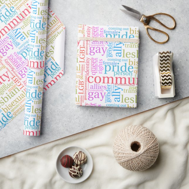 SlipperyJoe's rainbow LGBTQ+ community word cloud  Wrapping Paper (Crafts)