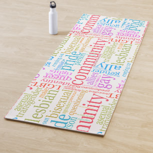 SlipperyJoe's rainbow LGBTQ+ community word cloud Yoga Mat