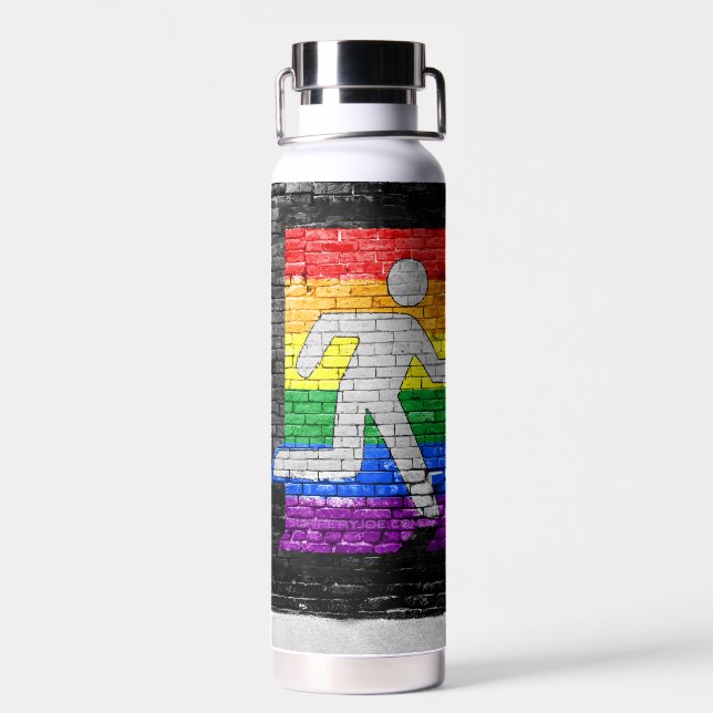 SlipperyJoe's rainbow pride colors panel urban str Water Bottle (Back)