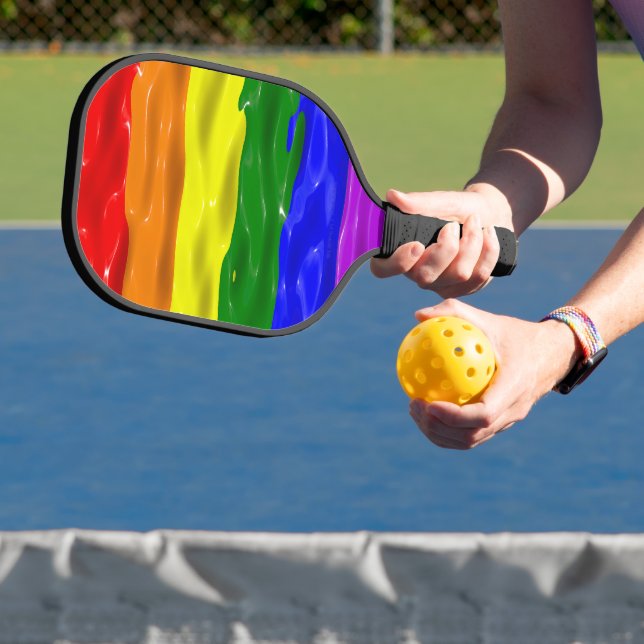 SlipperyJoe's rainbow pride colours glossy liquid  Pickleball Paddle (Insitu)