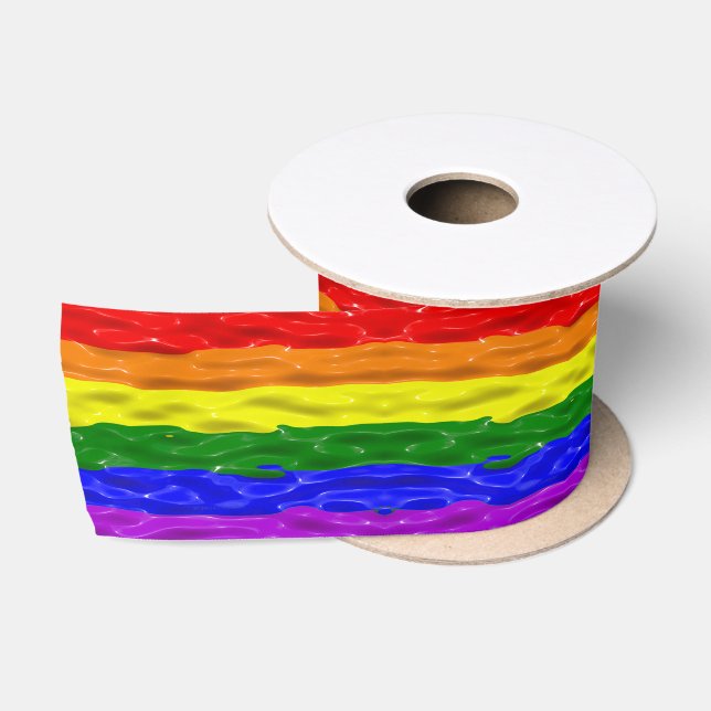 SlipperyJoe's rainbow pride colours glossy liquid  Satin Ribbon (Spool)