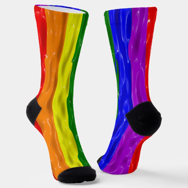 SlipperyJoe's rainbow pride colours glossy liquid  Socks (Angled)