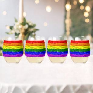 SlipperyJoe's rainbow pride colours glossy liquid Stemless Wine Glass