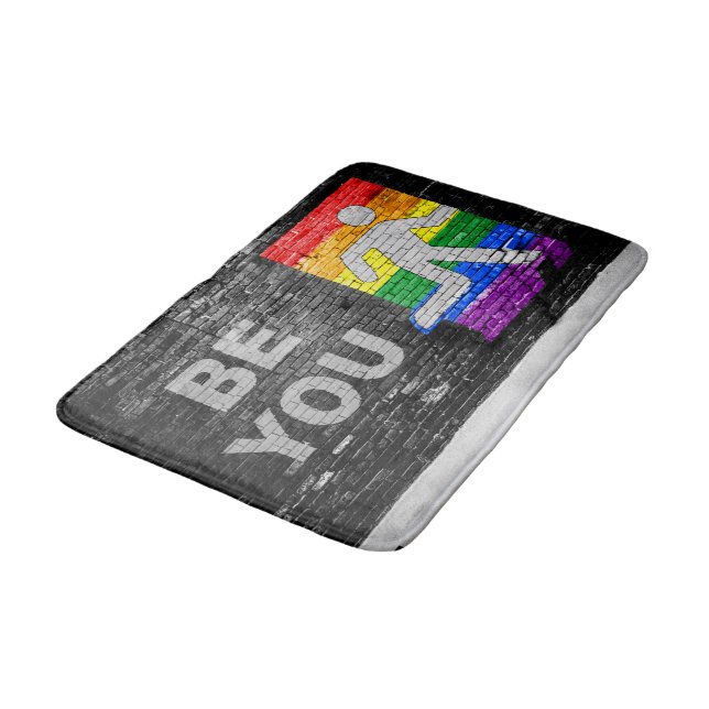 SlipperyJoe's rainbow pride colours panel urban st Bath Mat (Angled)