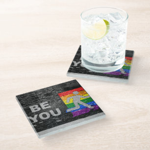 SlipperyJoe's rainbow pride colours panel urban st Glass Coaster