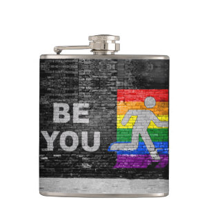 SlipperyJoe's rainbow pride colours panel urban st Hip Flask
