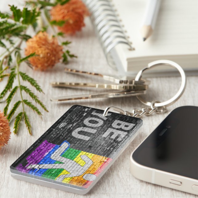 SlipperyJoe's rainbow pride colours panel urban st Keychain (Front Right)