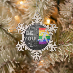 SlipperyJoe's rainbow pride colours panel urban st Snowflake Pewter Christmas Ornament