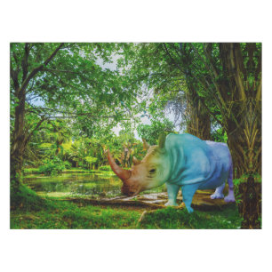 SlipperyJoe's rhinoceros lush tropical setting pri Tablecloth