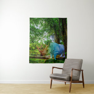 SlipperyJoe's rhinoceros lush tropical setting pri Tapestry