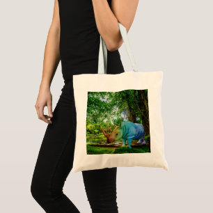 SlipperyJoe's rhinoceros lush tropical setting pri Tote Bag