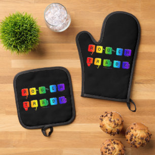 SlipperyJoe's rough trade queer pop typography sla Oven Mitt & Pot Holder Set