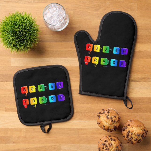 SlipperyJoe's rough trade queer pop typography sla Oven Mitt & Pot Holder Set (Top Down)