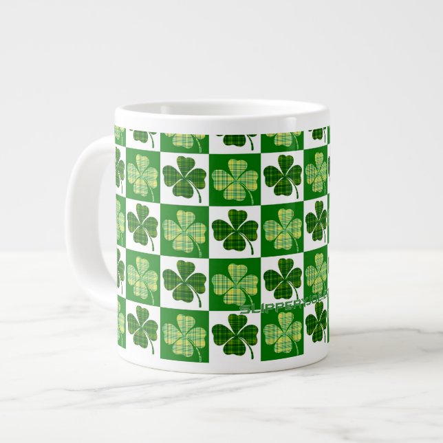 SlipperyJoe's Saint Patrick's Day four leaf clover Large Coffee Mug (Front Left)