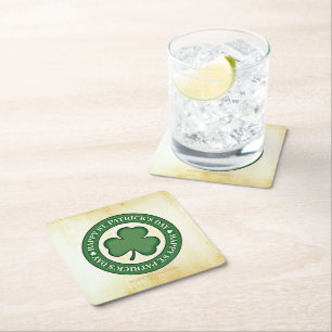 SlipperyJoe's Saint Patrick's Day glossy three lea Square Paper Coaster