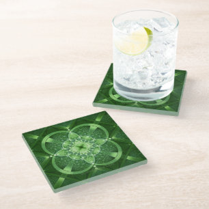 SlipperyJoe's Saint Patrick's Day glowing four lea Glass Coaster