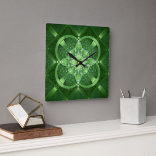 SlipperyJoe's Saint Patrick's Day glowing four lea Square Wall Clock