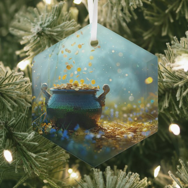 SlipperyJoe's Saint Patrick's Day large ornate pot Glass Ornament (Insitu)