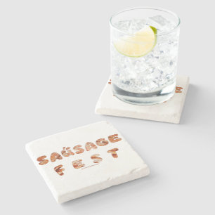 SlipperyJoe's sausage fest words long meat juicy t Stone Coaster