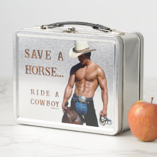 SlipperyJoe's Save a horse Ride A Cowboy hat muscu Metal Lunch Box