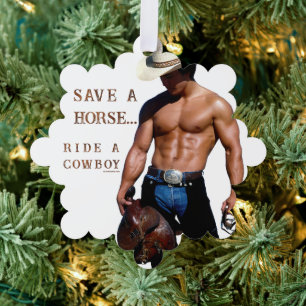 SlipperyJoe's Save a horse Ride A Cowboy hat muscu Ornament Card