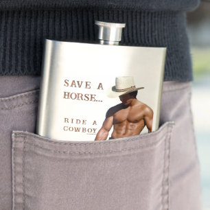 SlipperyJoe's save horse ride straw cowboy hat mus Hip Flask