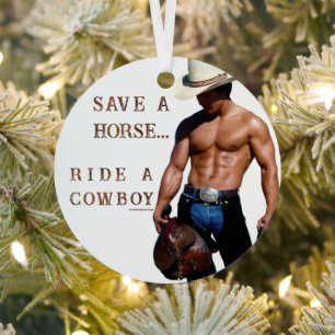 SlipperyJoe's save horse ride straw cowboy hat mus Metal Ornament