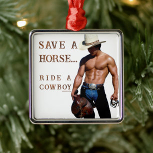 SlipperyJoe's save horse ride straw cowboy hat mus Metal Ornament