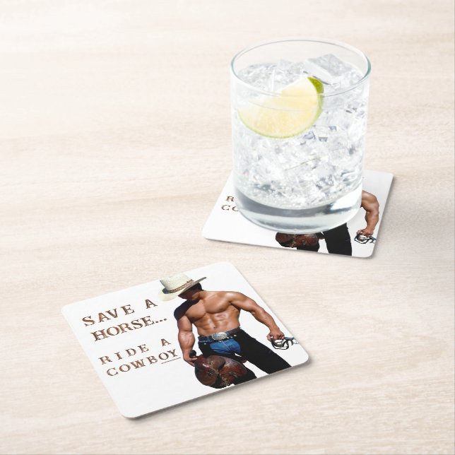 SlipperyJoe's save horse ride straw cowboy hat mus Square Paper Coaster (Insitu)