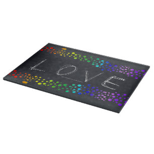 SlipperyJoe's scribbled love word rainbow gradient Cutting Board