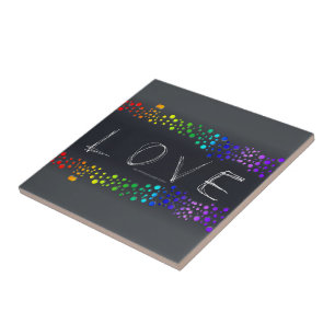 SlipperyJoe's scribbled love word rainbow gradient Tile