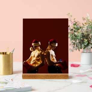 SlipperyJoe's shirtless men back-to-back Christmas Acrylic Sign