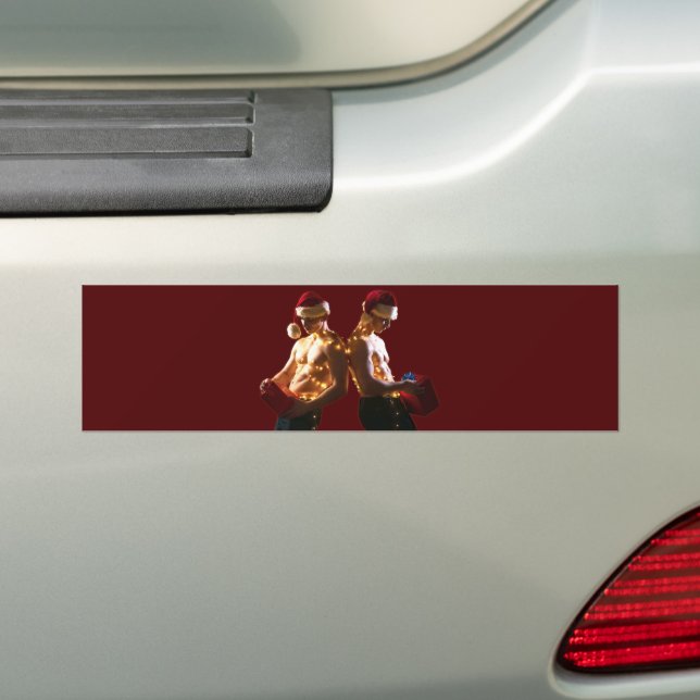 SlipperyJoe's shirtless men back-to-back Christmas Bumper Sticker (On Car)