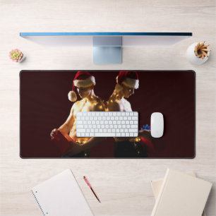 SlipperyJoe's shirtless men back-to-back Christmas Desk Mat