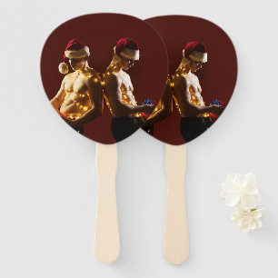 SlipperyJoe's shirtless men back-to-back Christmas Hand Fan