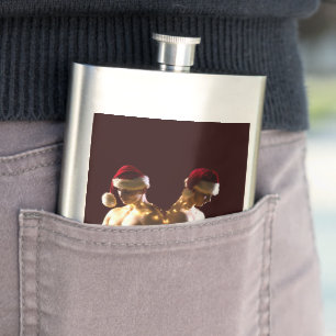 SlipperyJoe's shirtless men back-to-back Christmas Hip Flask