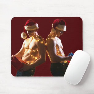 SlipperyJoe's shirtless men back-to-back Christmas Mouse Pad