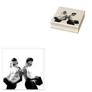 SlipperyJoe's shirtless men back-to-back Christmas Rubber Stamp