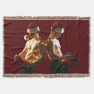 SlipperyJoe's shirtless men back-to-back Christmas Throw Blanket