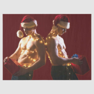 SlipperyJoe's shirtless men back-to-back Christmas Tissue Paper