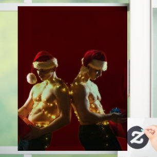 SlipperyJoe's shirtless men back-to-back Christmas Window Cling