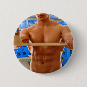 SlipperyJoe's shirtless muscular man abs chest sho 2 Inch Round Button