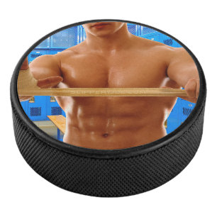 SlipperyJoe's shirtless muscular man abs chest sho Hockey Puck
