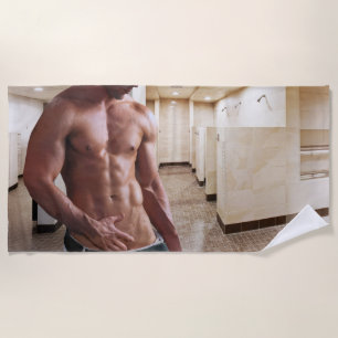 SlipperyJoe's shirtless muscular man torso sixpack Beach Towel