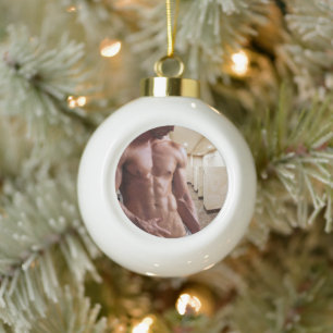 SlipperyJoe's shirtless muscular man torso sixpack Ceramic Ball Christmas Ornament